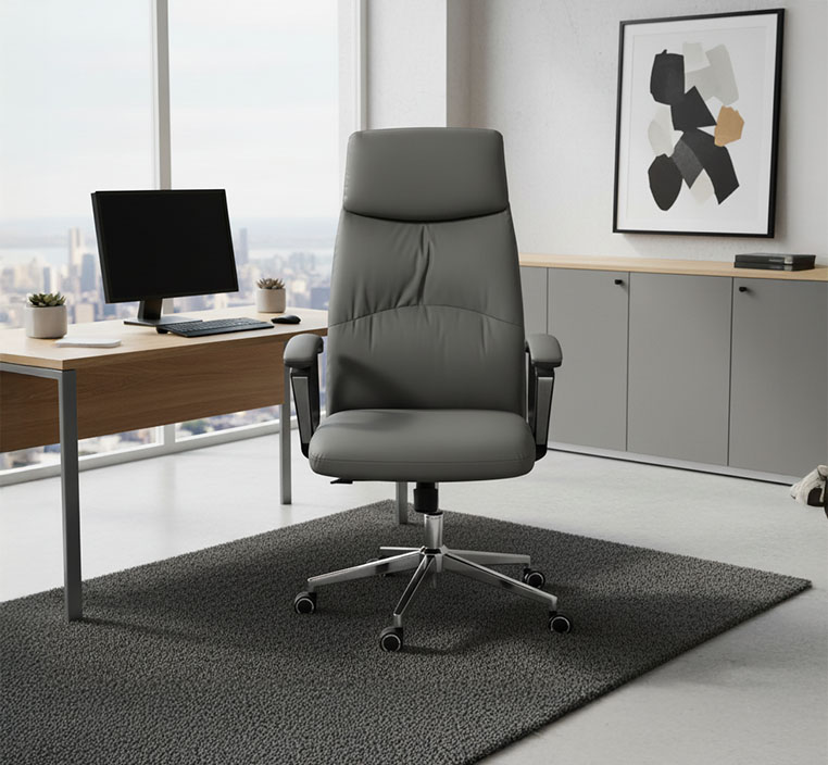 Grey Leather Office Chair - Alpha High Back Chair